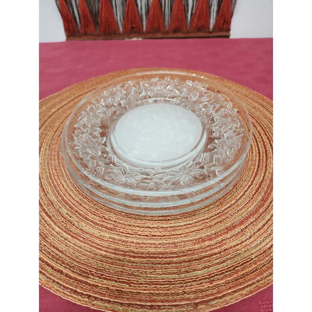 PrincessHouse Fantasia Lunch Plates ~3~ Clear Rim Frost Center Poinsettia Design